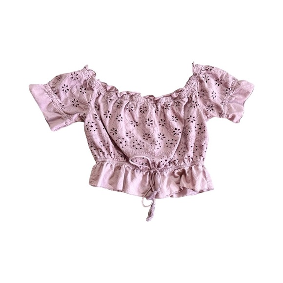 Purple Lavender Eyelet Off-Shoulder CropTop 100% Cotton Small - Picture 4 of 10